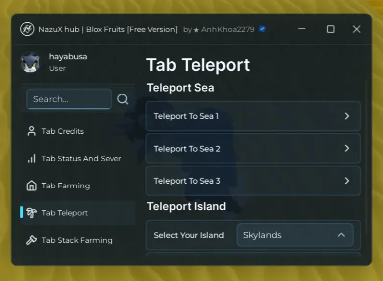 NazuX Hub Blox Fruits Script Auto Farm, Fishing, Teleport, Max Level Celestial Token