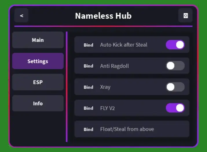 NAMELESS HUB Steal a Brainrot Script Anti Hit, Fly To Base, High Jump, Super Speed *NO KEY*
