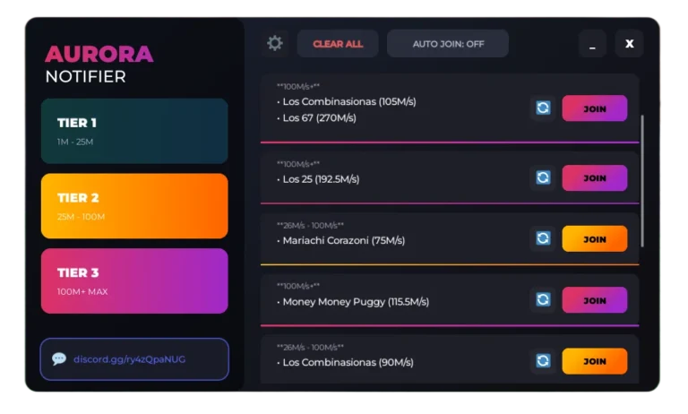 Aurora Notifier Brainrot Finder For Steal A Brainrot Free & PAID, Aurora Brainrot Finder